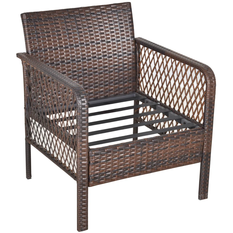 Outsunny 5-Piece PE Wicker Patio Furniture Set, Conversation Set with Outdoor Ottomans, Table & Chairs, Small Balcony Furniture for Apartments, Steel, Cream White