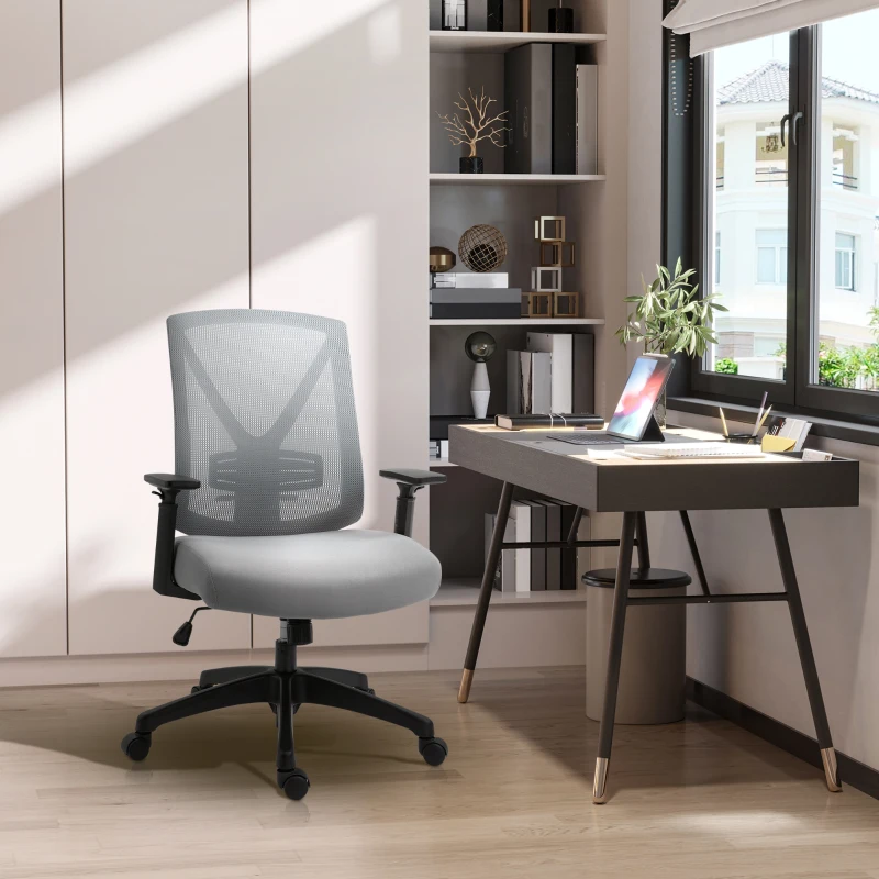 Vinsetto Ergonomic Mesh Office Chair with Lumbar Back Support, Swivel Rocking Computer Chair with Adjustable Height and Armrests for Home Office, Grey