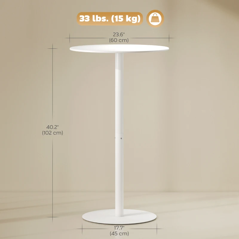 HOMCOM Round Bar Table for 2, Modern Pub Table with Steel Frame, Easy Assembly for Small Space Home Bar Cocktail Bistro, White