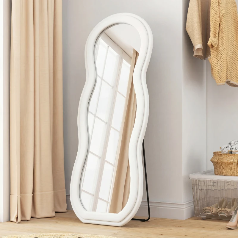 HOMCOM 64" x 24" Full Length Mirror, Floor Mirror Hanging or Wall Mount, with Arched Wavy Velvet Frame for Bedroom