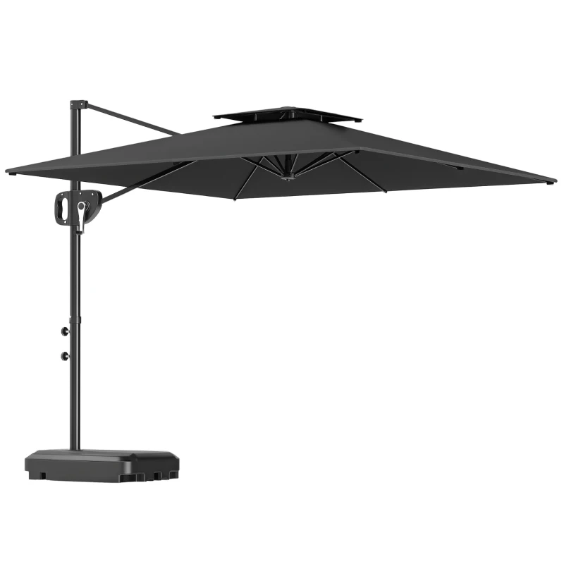 Outsunny Square Cantilever Patio Umbrella, Double Top Patio Hanging Offset Umbrella with Crank & Tilt, 8' x 9', Dark Grey