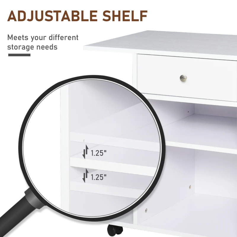 Vinsetto Mobile Printer Stand, Rolling File Cabinet Cart with Wheels, Adjustable Shelf, Drawer and CPU Stand, White