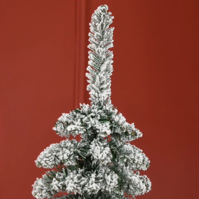 HOMCOM 6' Tall Unlit Slim Pencil Xmas Tree, Snow Flocked Artificial Christmas Tree with Realistic Branches and 603 Tips, Green