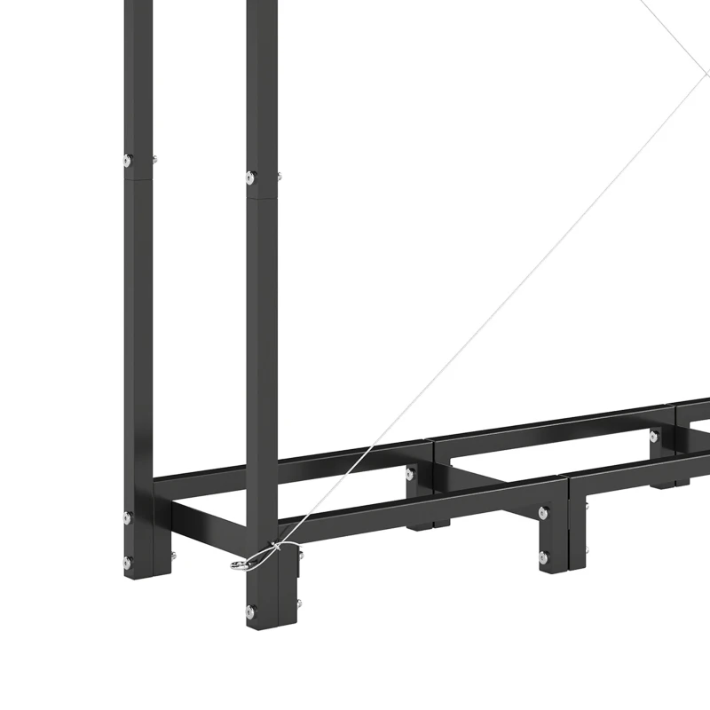 Outsunny 4 ft Firewood Rack with Customisable Width & Height, Cable Reinforcement, 616 lb Capacity Log Store Indoors, Black