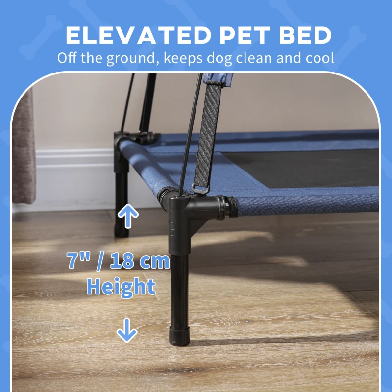 PawHut Elevated Cooling Pet Bed Portable Raised Dog Cot with Canopy for Medium Sized Dogs, Dark Blue