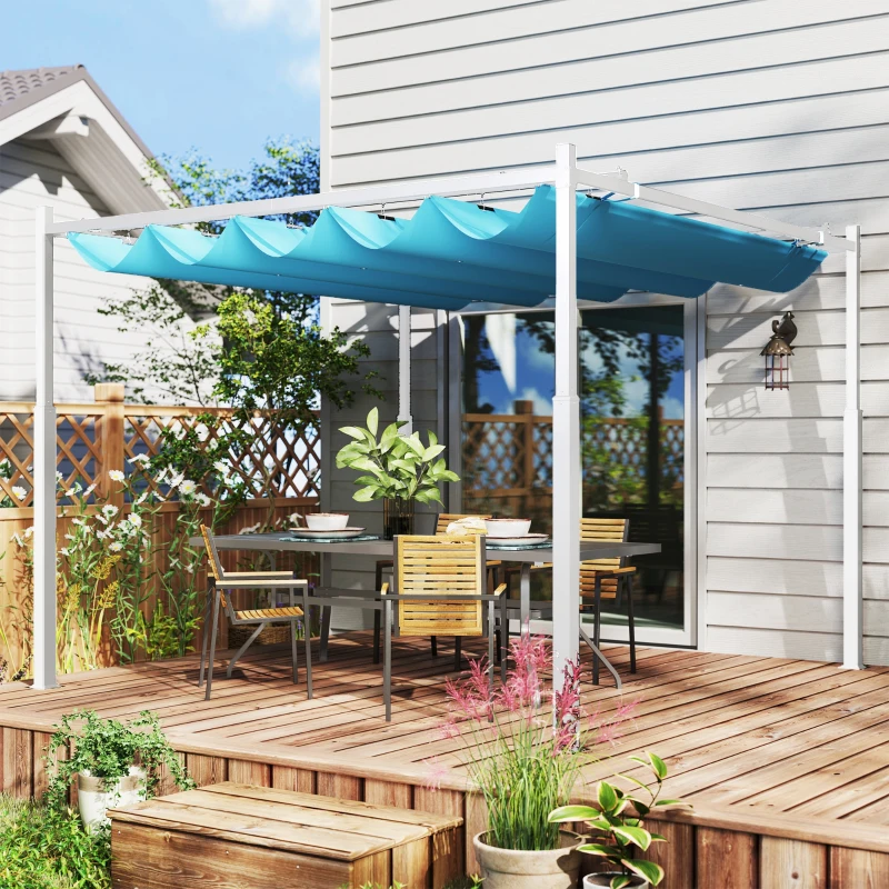 Outsunny 10' x 10' Retractable Pergola Canopy with Magnetic Fixture, UPF30+ Outdoor Pergola, Blue