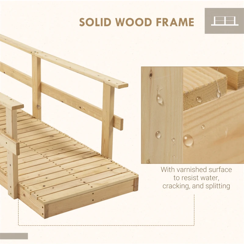 Outsunny 7' Garden Bridge Wooden Footbridge for Backyard Ponds, Creeks, Streams, Natural