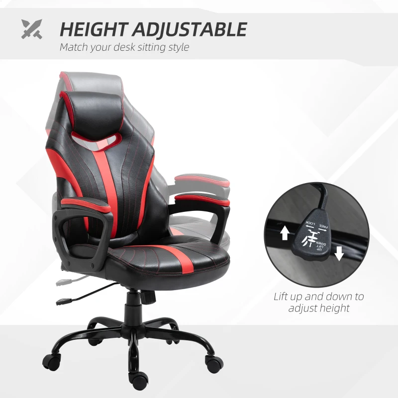 Vinsetto Racing Style Gaming Chair Ergonomic High Back Computer Office Chair PU Leather with 360° Swivel Rocking Adjustable Height Padded Armrest Red