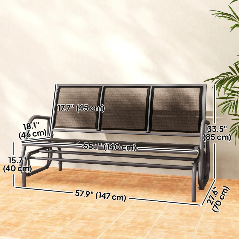 Outsunny 3-Seat Outdoor Glider Chair, Patio Rocking Chair, Steel Frame, Sling Fabric Seat for Garden, Backyard, Lawn, Black