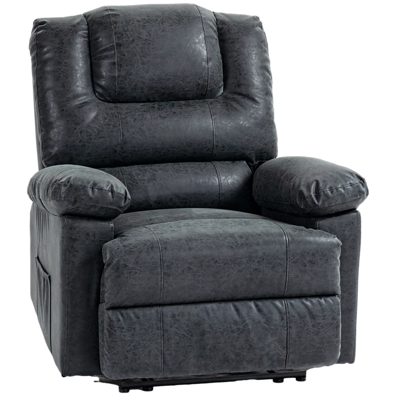 HOMCOM PU Leather Reclining Chair, Manual Recliner Chair for Living Room with Footrest, 2 Side Pockets, Steel Frame, Black