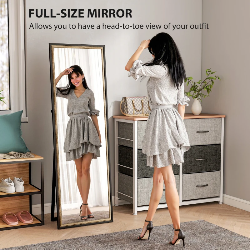 HOMCOM Full Length Mirror, 64" x 21" Rectangle Full Body Mirror with Dual-Tone Frame for Bedroom, Black