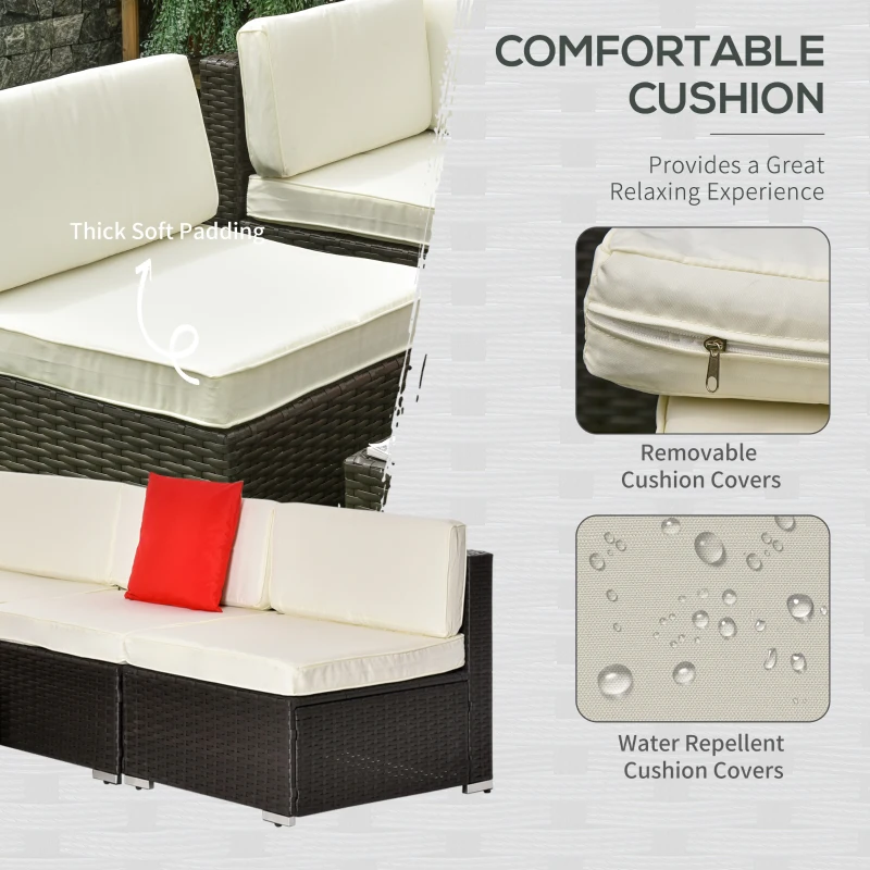 Outsunny 7 Piece Patio Furniture Set, Wicker Outdoor Sectional Sofa Set, All Weather PE Rattan Outdoor Furniture Conversation Sets with Cushions, Glass Top Coffee Table, Pillows, Cream White