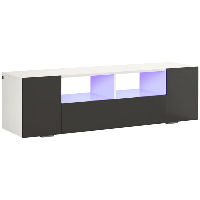 HOMCOM TV Stand for TVs up to 60", TV Unit with LED Lights, Storage Shelves and Cupboards, 53.9" x 13.8" x 16.5", Grey