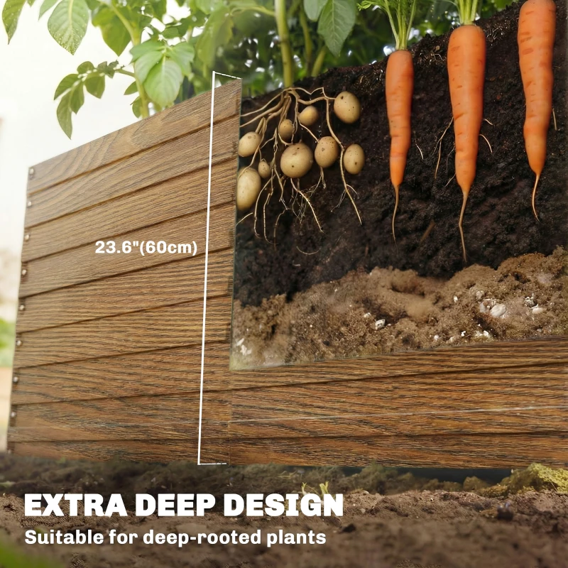 Outsunny 8' x 4' x 2' Raised Garden Bed, Galvanized Planter Box for Growing Flowers, Herbs and Vegetables Dark Brown Wood Effect