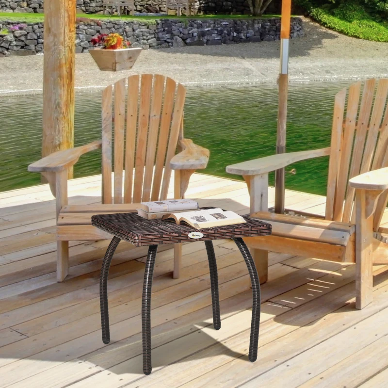 Outsunny Outdoor PE Wicker Side Table, Small Square Rattan End Table, All-Weather Material Coffee Table for Garden, Balcony, Backyard, Brown
