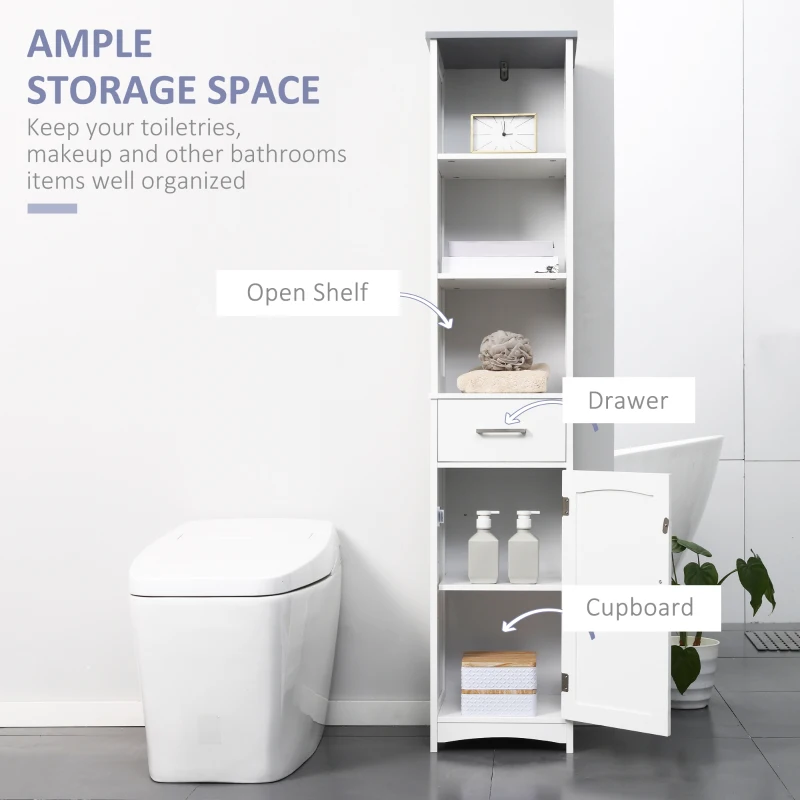 kleankin 3-Piece Bathroom Furniture Set, Tall and Small Floor Cabinets, Wall Mount Medicine Cabinet with Mirror, Narrow Bathroom Storage Cabinet with Drawers and Shelves, White