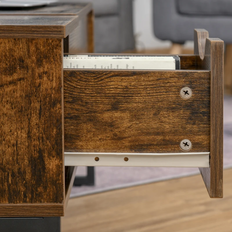 HOMCOM Wood Lift Top Coffee Table with Hidden Storage Compartment, Side Drawer with Metal Frame Design, Lift Tabletop Dining Table for Home, Living Room, Office