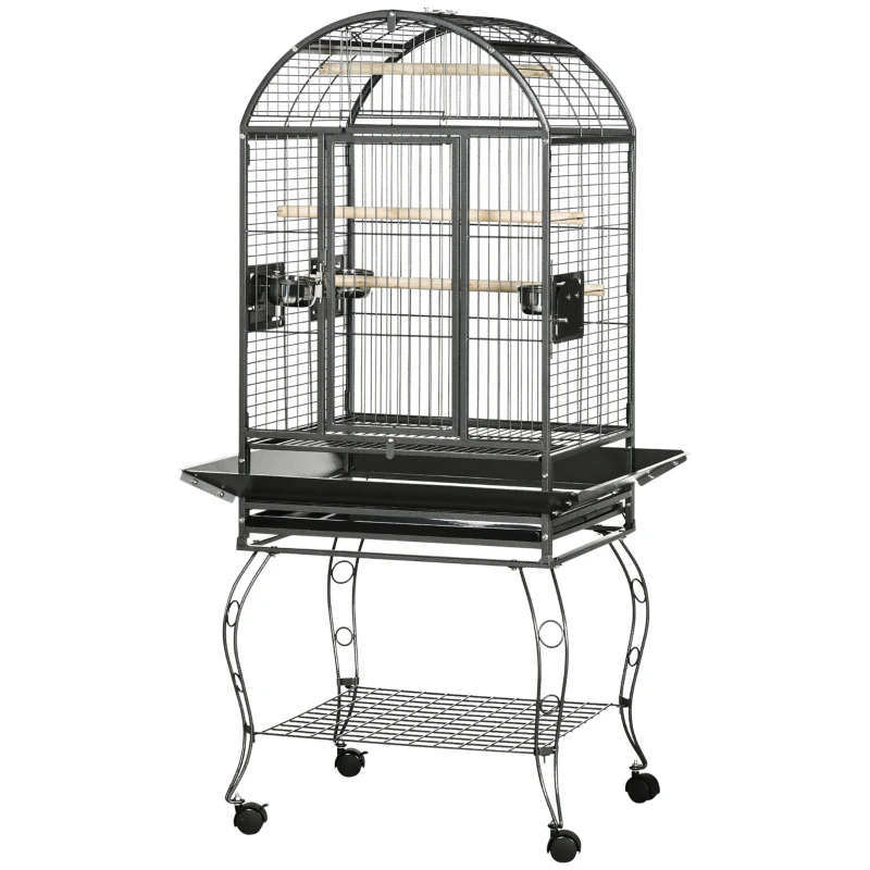 PawHut 66" Bird Cage Parrot Cage for Conures, Cockatiels, Parrotlet with Play Top, Rolling Stand, Pull Out Tray, Storage Shelf