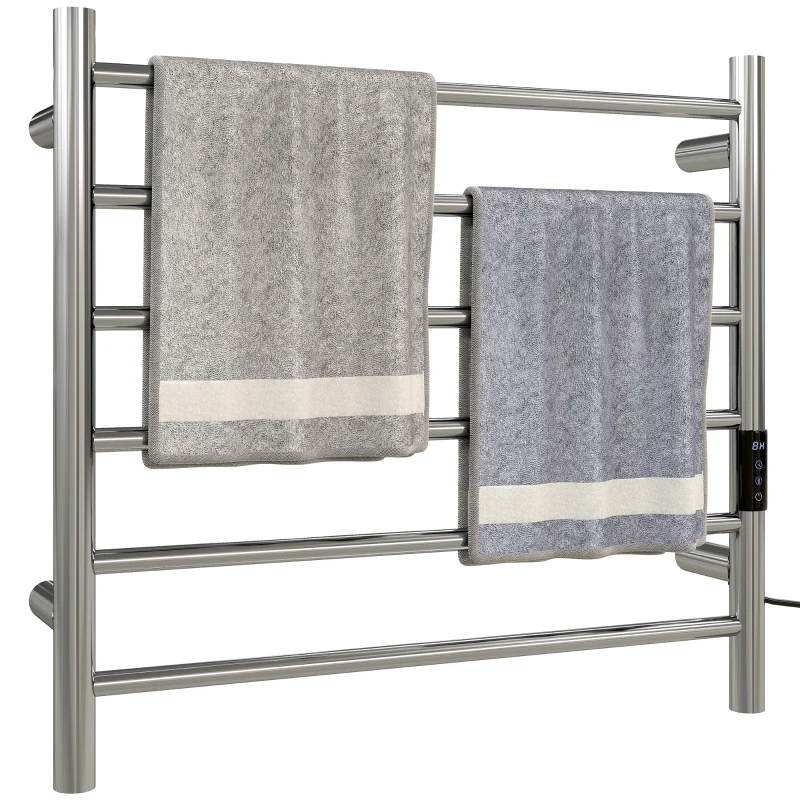 HOMCOM Towel Warmer, Stainless Steel Smart WiFi Heated Towel Rack, Wall Mounted with 6 Bars and Adjustable Temperature, Silver