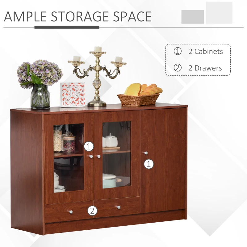 HOMCOM Kitchen Buffet Table Cabinet Storage Sideboard Server Console with Framed Acrylic Doors and Tabletop, Brown