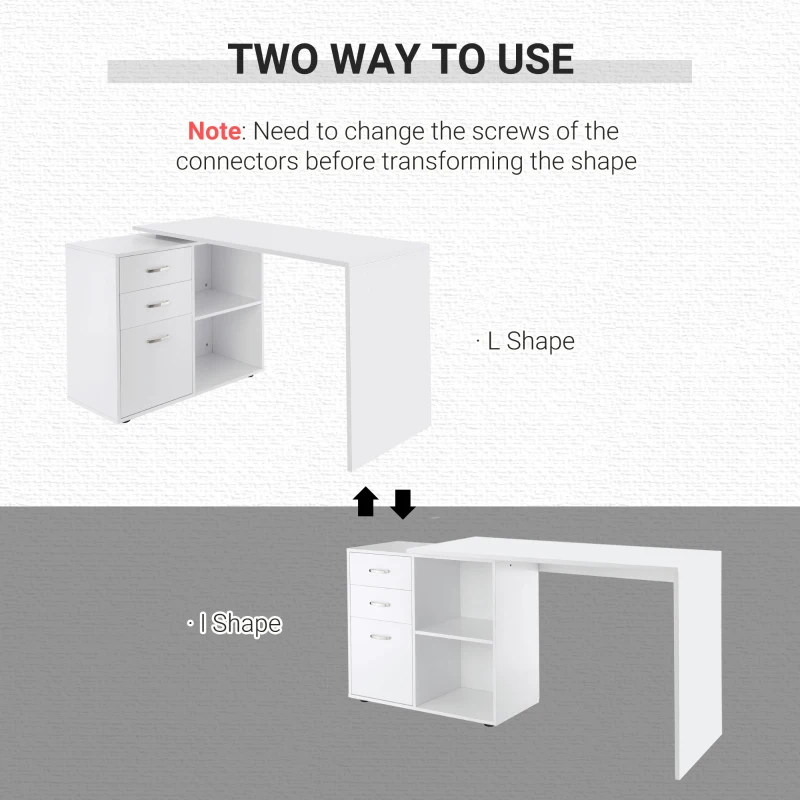 HOMCOM L-Shaped Desk, Computer Corner Desk with Storage Shelf, Drawer, PC Table Home Office Workstation, White