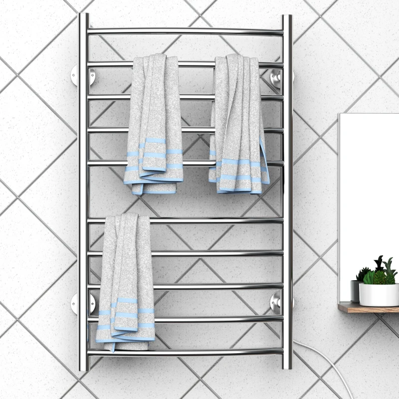 HomCom 10-Bar Curved Stainless Steel Wall Mounted Electric Heated Towel Rack Warmer