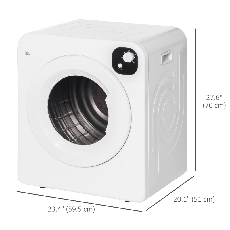 HOMCOM Compact Laundry Dryer Machine, 1300W, 3.22 Cu. Ft. Electric Portable Clothes Dryer with 7 Drying Modes for Apartment or Dorm, White