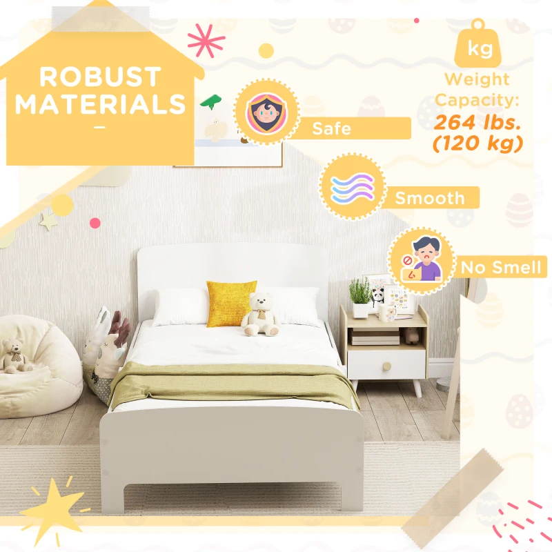 Qaba Bed Frame for Girls and Boys, Bedroom Furniture, Fit 90×190 cm Mattress (Not Included), White