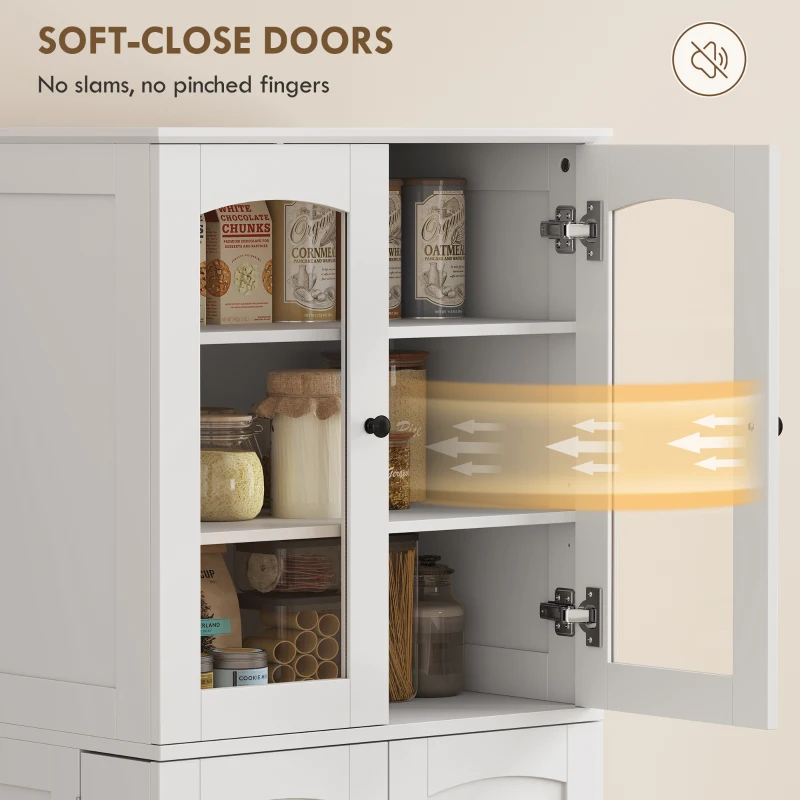 HOMCOM 64" Tall Kitchen Pantry Cabinet, Kitchen Cabinet with Soft-Close Acrylic Doors, 10 Shelves, 8 Door Racks, White