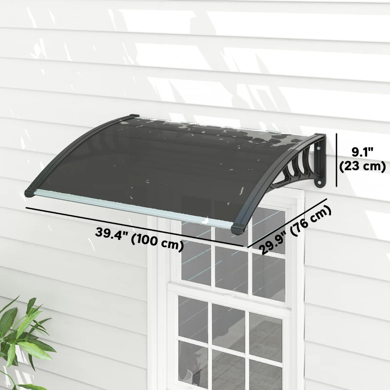 Outsunny Window Awning Door Canopy, 29.9" x 39.4" Polycarbonate Cover, Front Door Patio Canopy with Solid Panel, Transparent