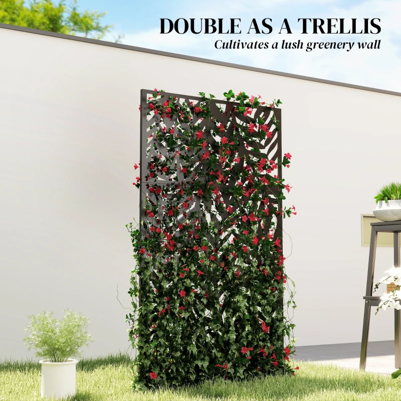 Outsunny Metal Outdoor Privacy Screen, 72" x 38" Freestanding Outdoor Divider, Black
