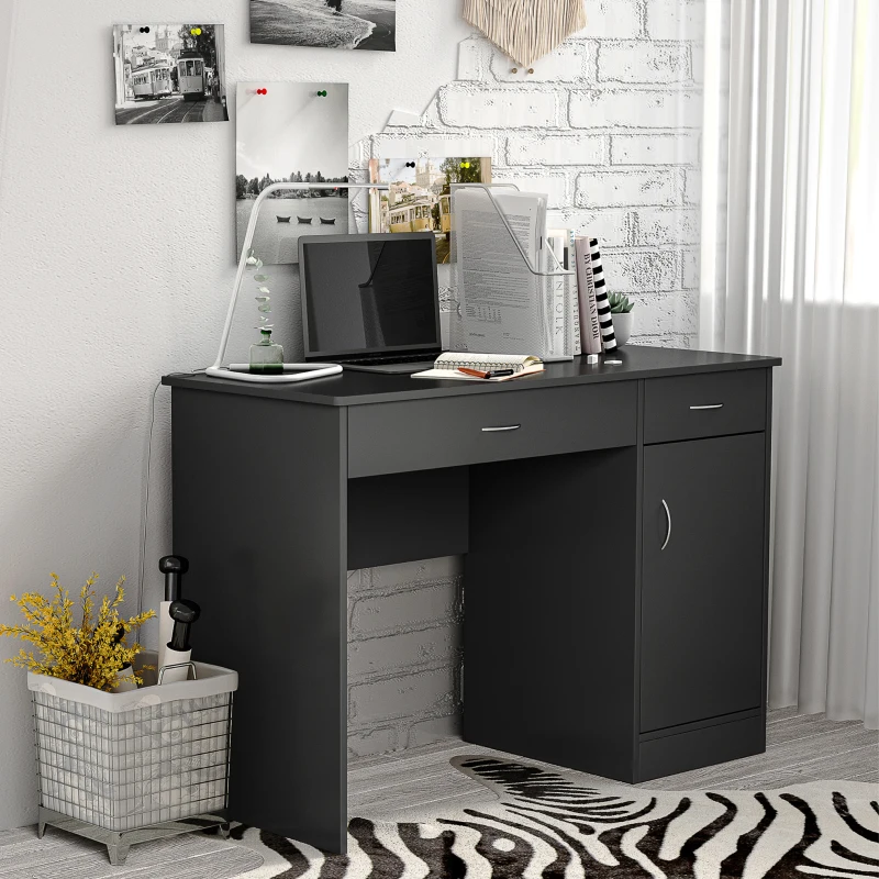 HOMCOM Computer Desk with Storage Drawers, Study Writing Table with Cabinet Adjustable Shelf for Home Office Workstation Bedroom, Black