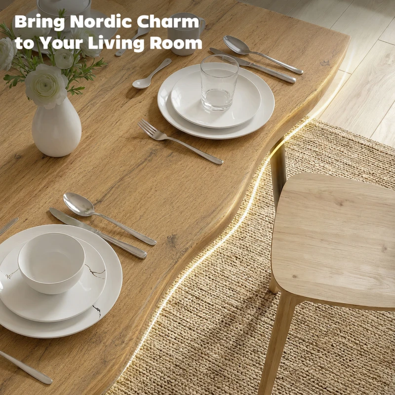 HOMCOM Dining Table Modern Nordic Kitchen Table Seats 4 People Thick Curved Tabletop Oak Grain Black 43.3" x 27.6" x 29.5"