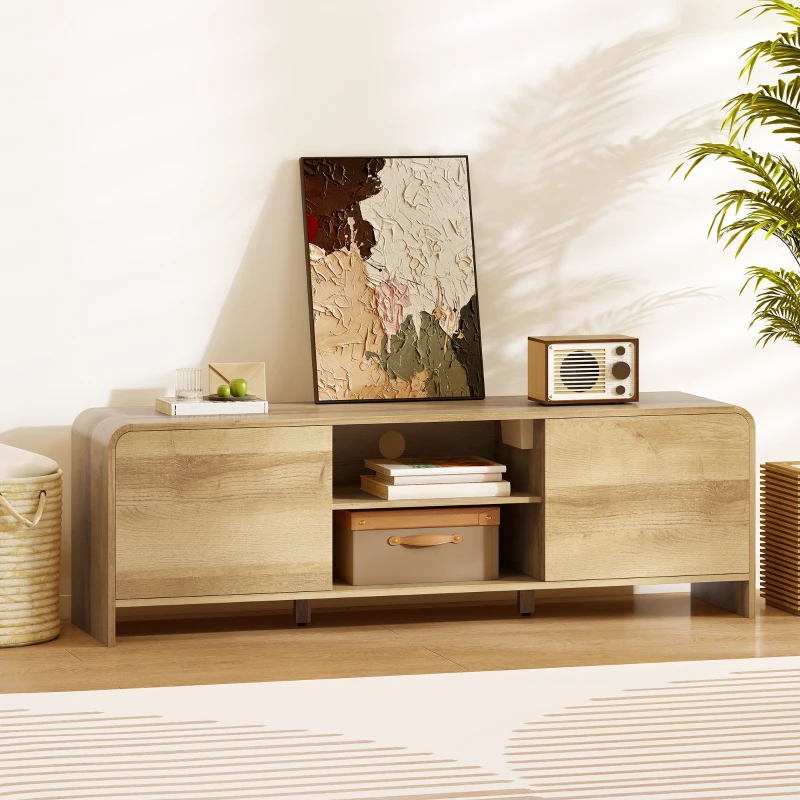 HOMCOM TV Stand for up to 65 Inch TV, Nordic Entertainment Center with 2 Cabinets and 2 Open Shelves for Living Room, Natural