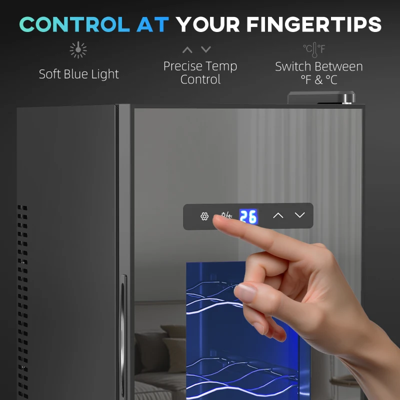 HOMCOM Wine Fridge, 12 Bottle, Under Counter Drinks Beer Wine Cooler with Glass Door, LED Light, Temperature Control
