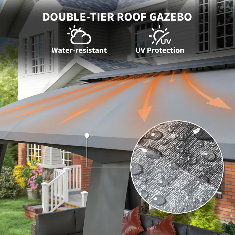 Outsunny 10' x 20' Patio Gazebo, Outdoor Gazebo Canopy Shelter with Netting, Vented Roof for Garden, Dark Gray
