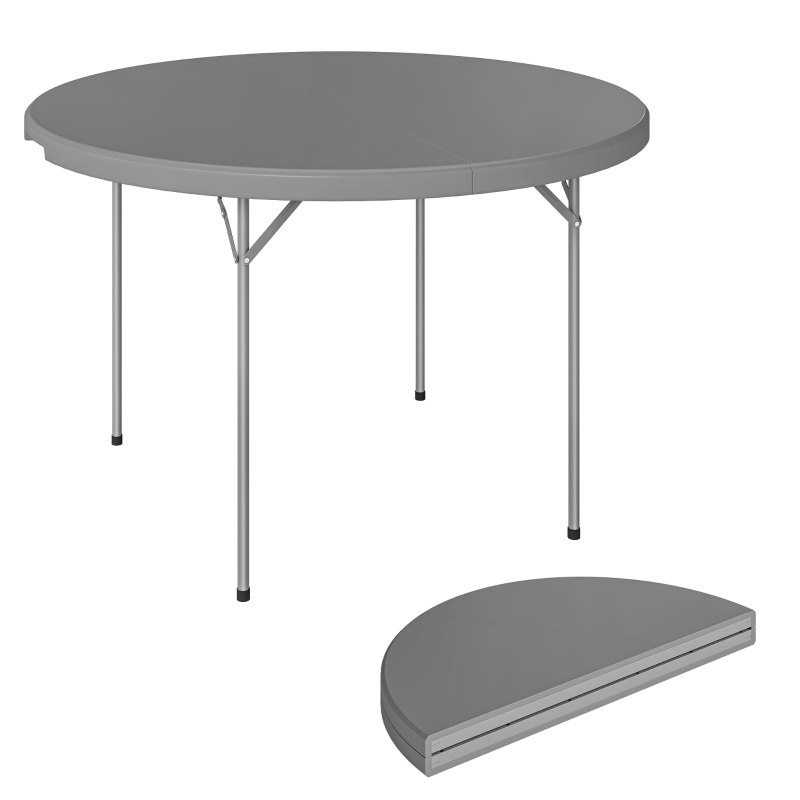 Outsunny 4ft Plastic Folding Picnic Table, Camping Table with Anti-Slip Foot Pads, Indoor Outdoor for Beach, BBQ, Grey