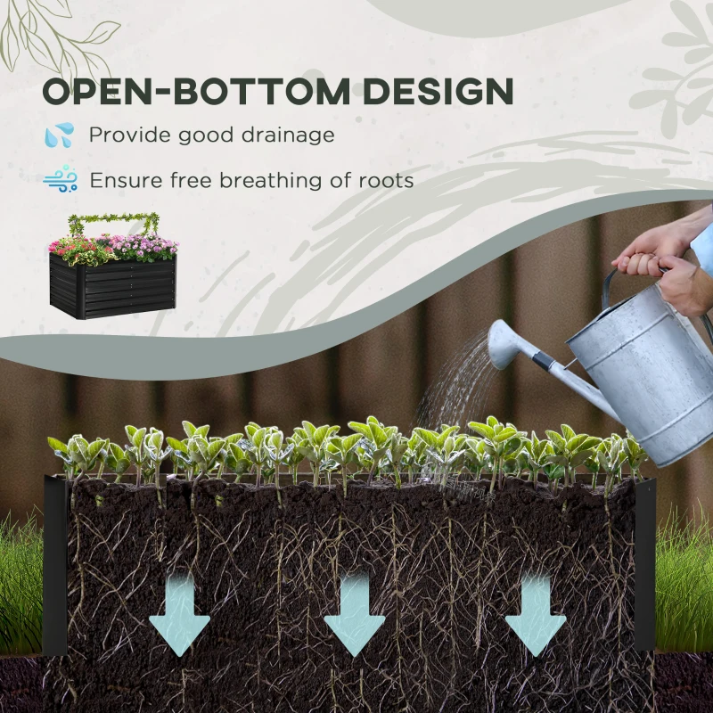 Outsunny 4' x 3' x 2' Raised Garden Bed with Support Rod, Steel Frame Elevated Planter Box, Black
