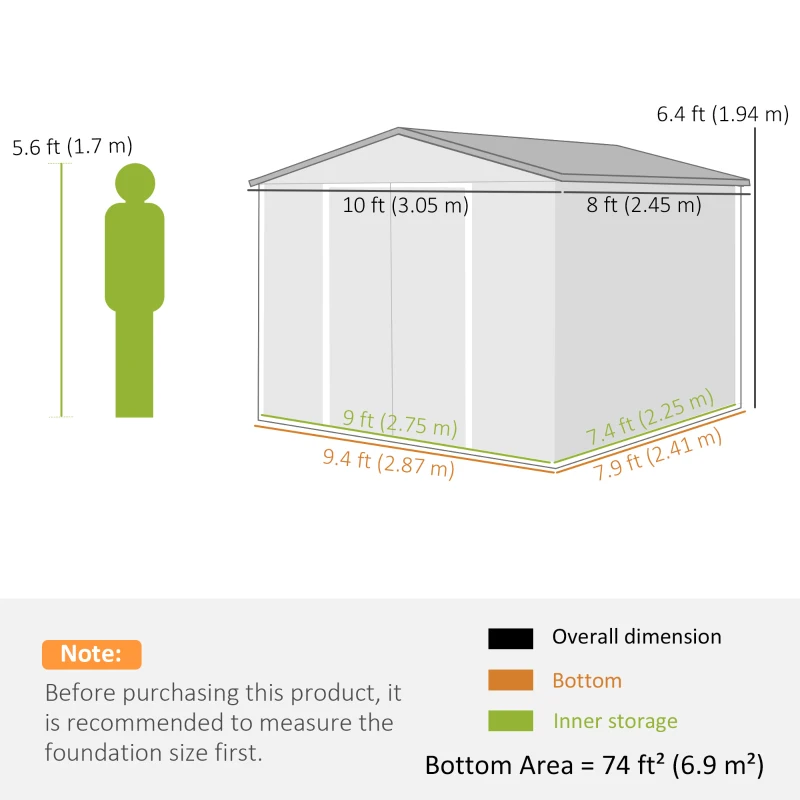Outsunny 10' x 8' Metal Shed, Heavy Duty Outdoor Storage Shed with 4 Vents and Lockable Double Doors, Dark Grey
