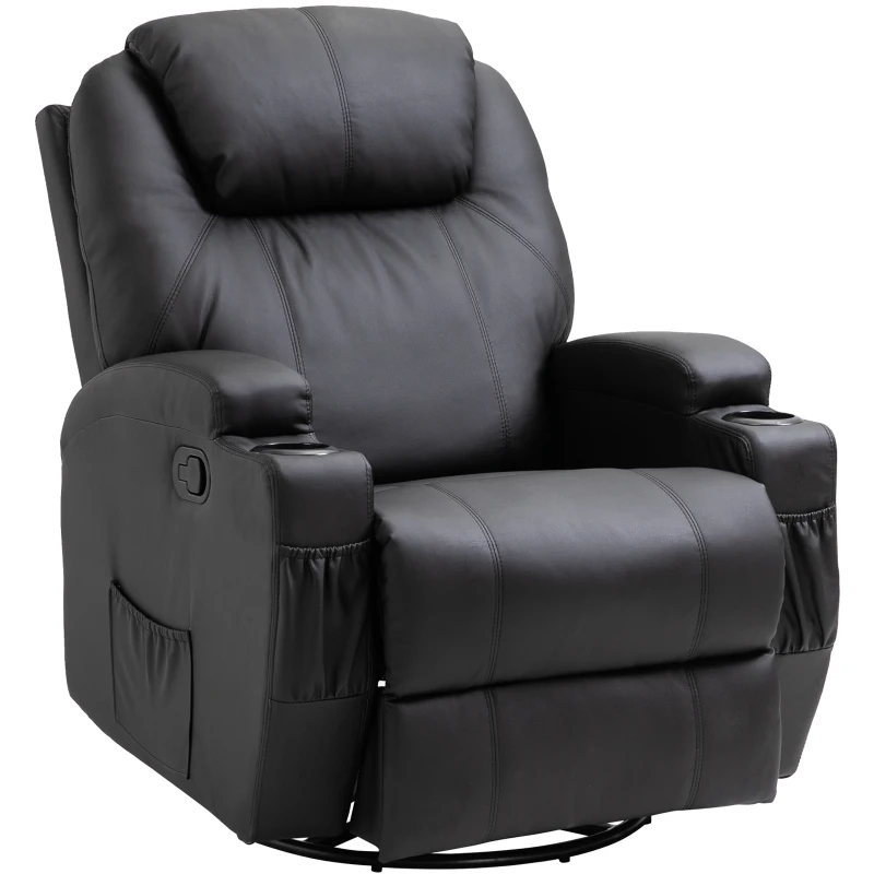HOMCOM Faux Leather Heated Massage Recliner Chair with Remote - Black