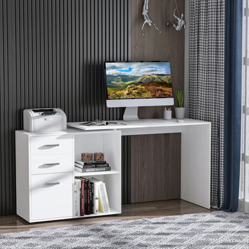 HOMCOM L-Shaped Desk, Computer Corner Desk with Storage Shelf, Drawer, PC Table Home Office Workstation, White