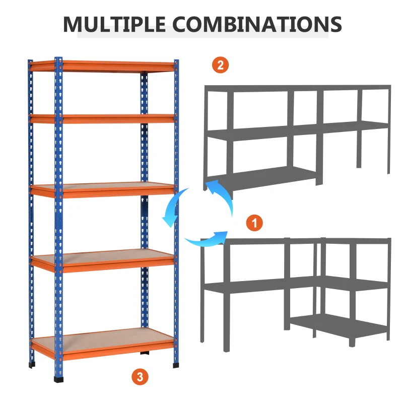 HOMCOM 5-Tier Heavy Duty Garage Shelf, Metal Shelving Unit with Adjustable Shelves, Metal Frame, 31.5"x15.75"x71.75", 3300 lbs Capacity for Workshop, Shed, Office