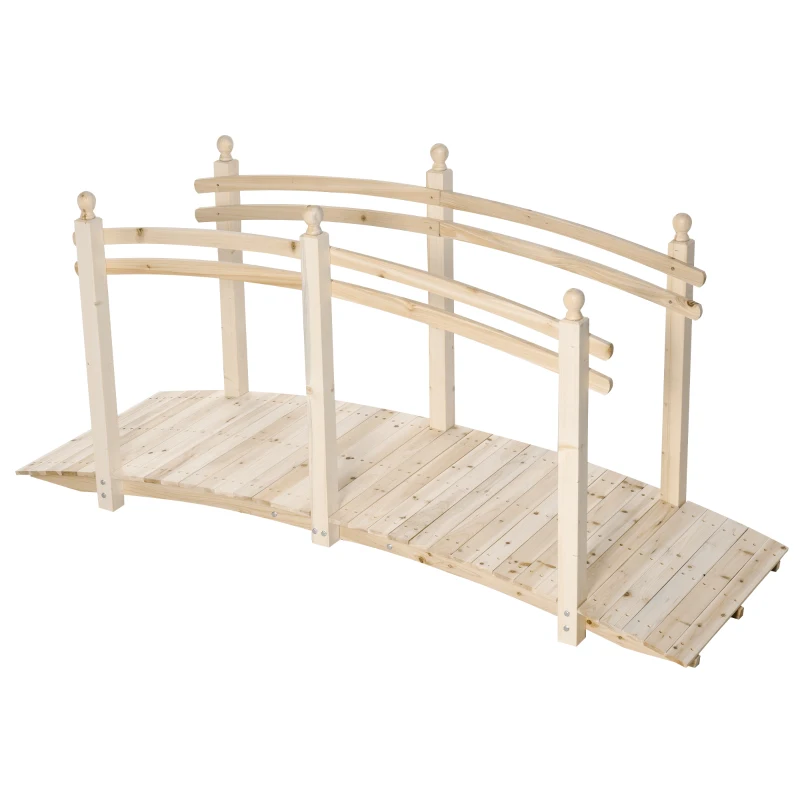 Outsunny Fir Wood Garden Bridge Arc Walkway with Side Railings for Backyards, Gardens, and Streams, Natural Wood, 89.75" x 29.5" x 43.25"