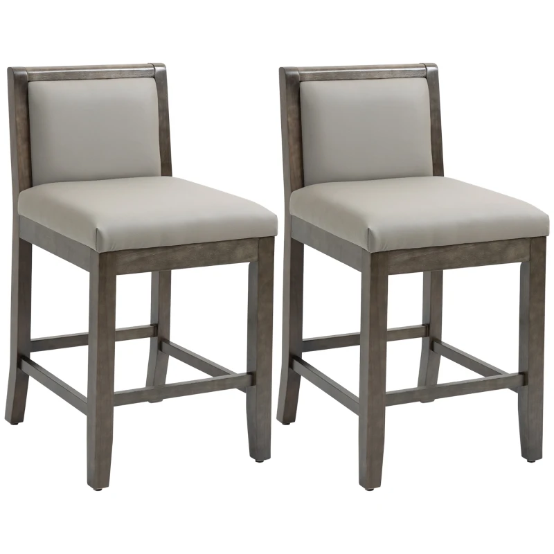 HOMCOM Counter Height Bar Stools Set of 2, Bar Chairs with Wood Legs, Grey