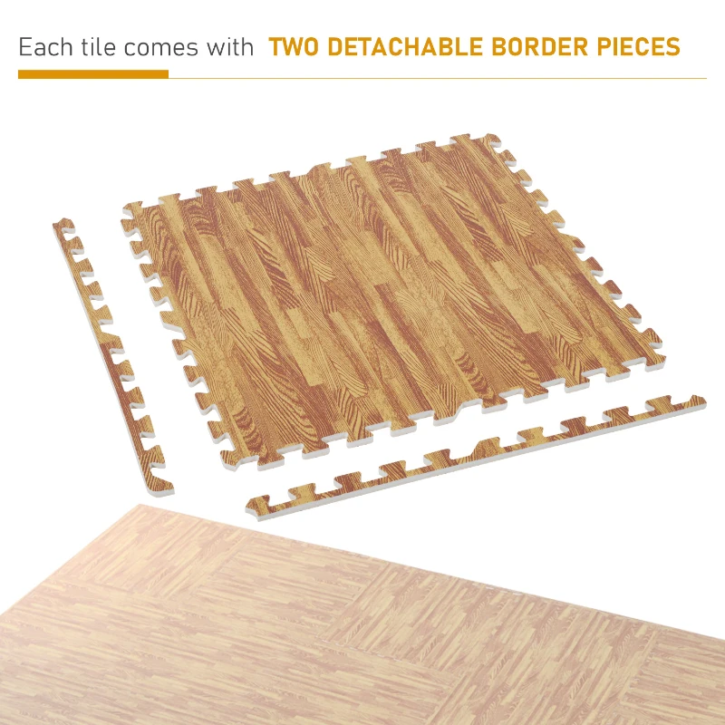 Soozier 18 Piece 24" x 24" High-Density Water Resistant Interlocking Foam Floor Tile Mats 72Sqft- Dark Wood Grain