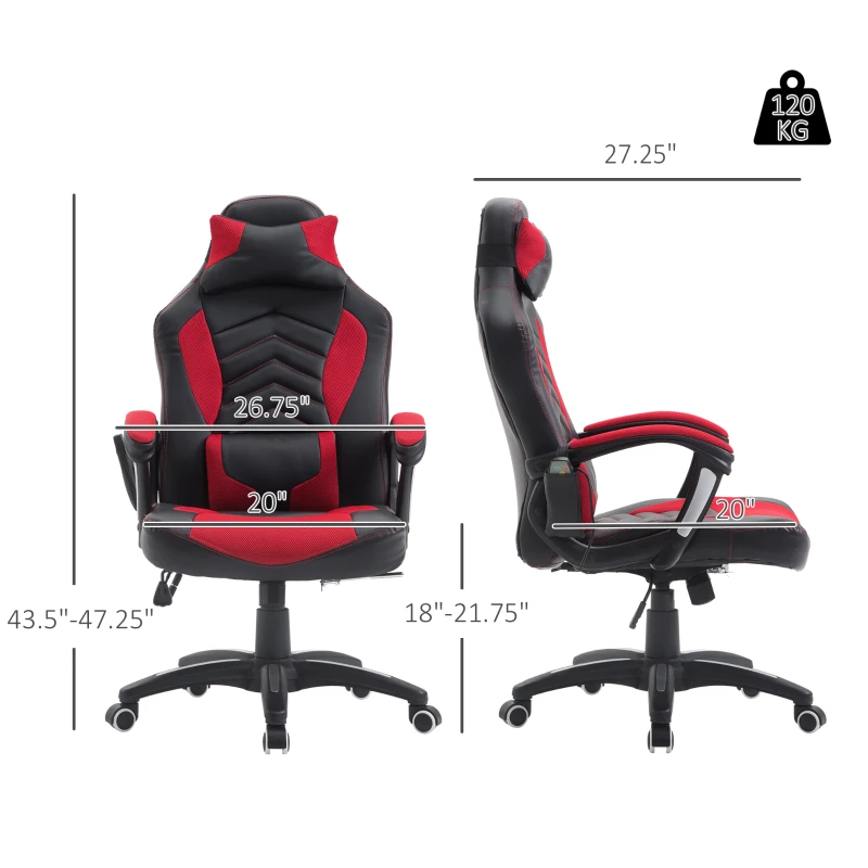 HOMCOM 6 Vibrating Point Massage Computer Gaming Chair 5 Modes, Racing Style Heated Desk Chair Swivel Rolling Chair with Headrest, Red / Black