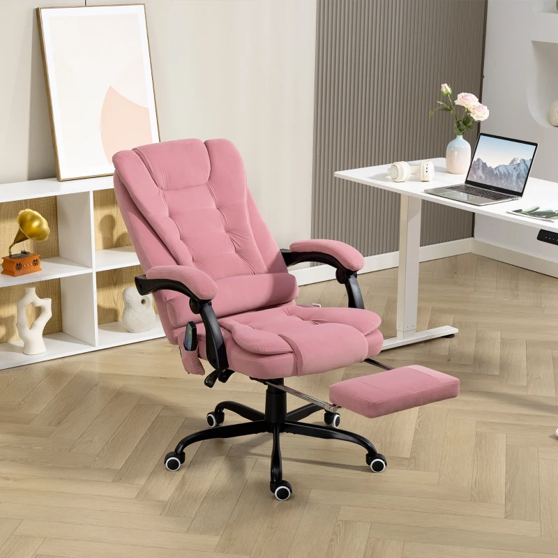Vinsetto 7-Point Vibrating Massage Chair, Reclining Office Chair with Footrest, Reclining Back, Adjustable Height, Pink