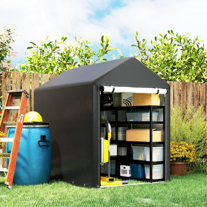 Outsunny 4 x 6ft Outdoor Storage Shed Tent, Portable Shed with Roll-up Door for Motorcycle, Bike, Garden Tools