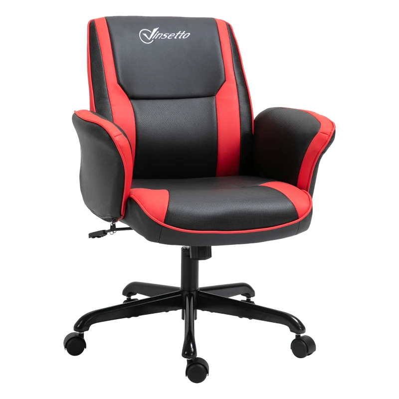 Vinsetto Ergonomic Racing Gaming Chair Faux Leather Office Computer Desk Chair with Mid Back, Armrest, and Adjustable Height, Red