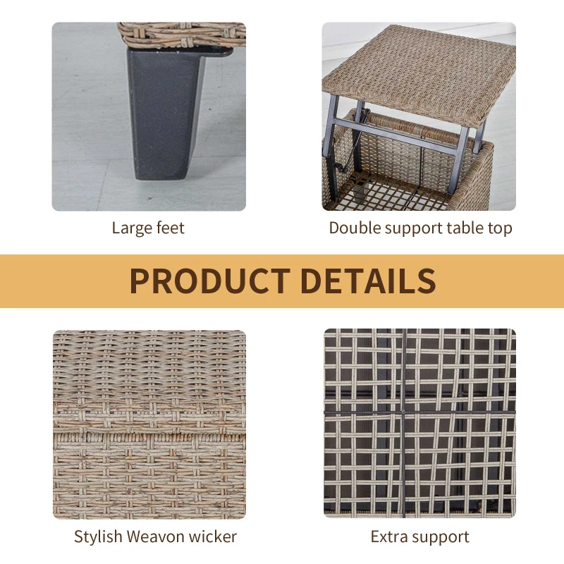 Outsunny Outsunny Rattan Wicker Coffee Side Table with Double Lift Top Design, Large Storage Space, Rust-Fighting Steel Frame for All Weather for Outdoor, Patio, Garden, Backyard, Brown